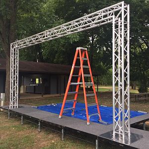 The Float Bash 2016 stage and truss is up, ready to hang everything.